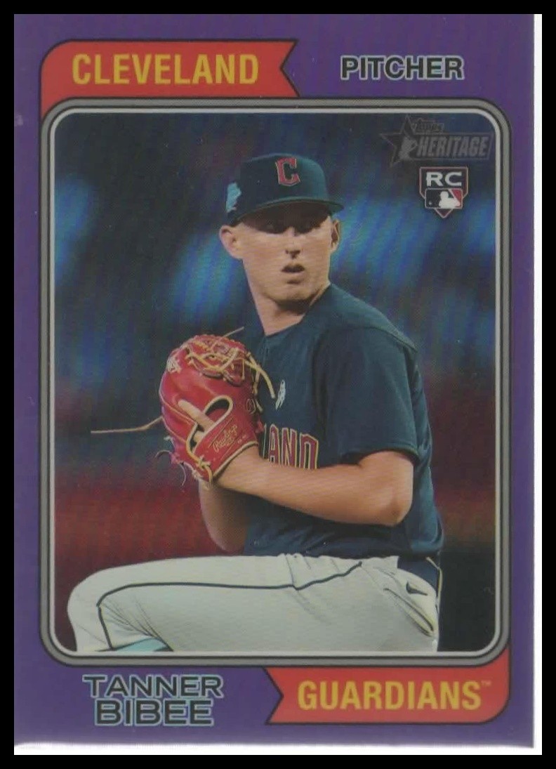 2023 Topps Heritage #686 Tanner Bibee Chrome Purple Refractor