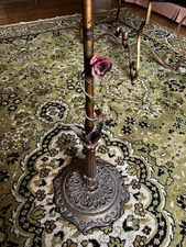 Vintage Cast Iron Ashtray Stand Antique Rose Flowers wrapped around stem Italy 