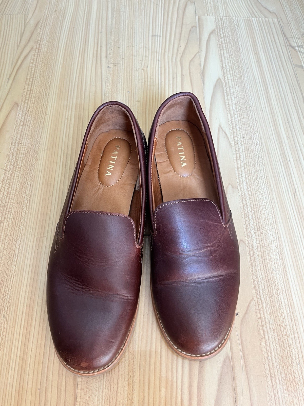 Patina Handmade Brown Leather Slip-On Flats Women's Size 9.5 UK 40 Casual