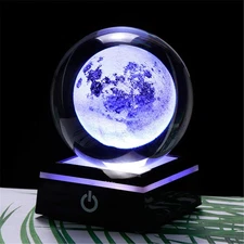 3D Moon Model Crystal Ball Led Lamp Base - Space Decor World Globe Planets Sp...
