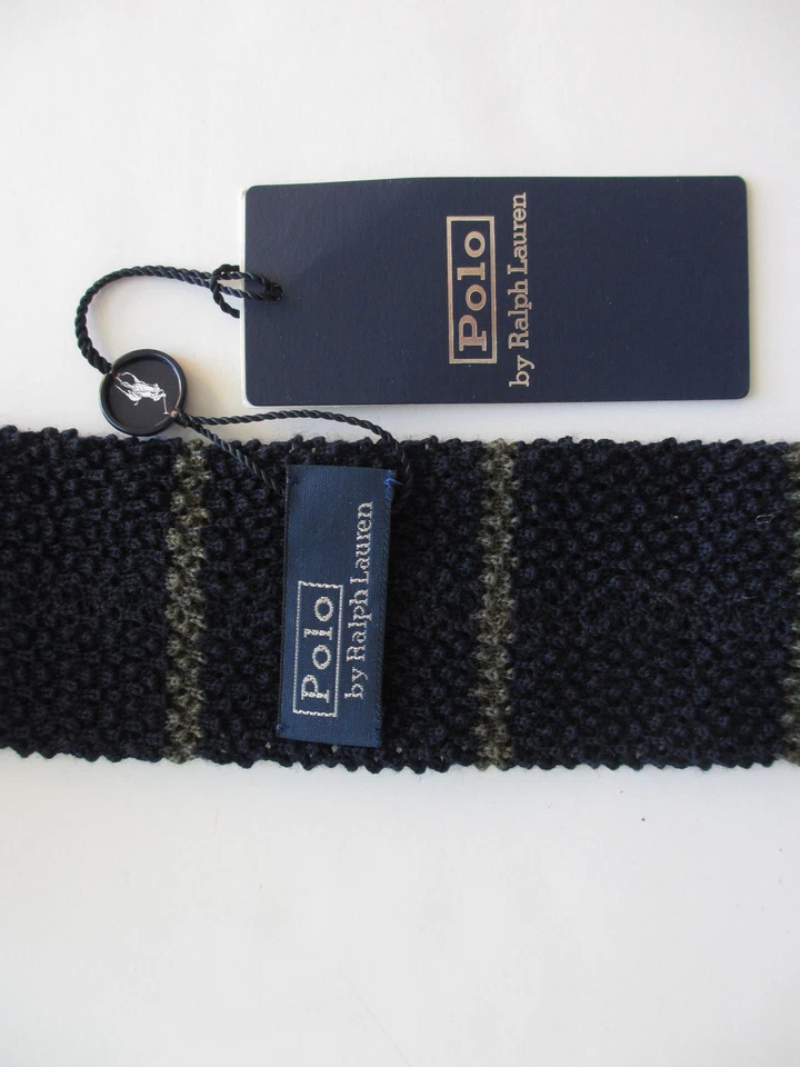 🔥$95 NUEVO CON ETIQUETAS POLO RALPH LAUREN HECHO EN ITALIA Corbata Cuadrada Tejido a Rayas Lana Cuello OS Foto 3 de 4