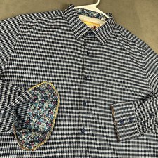 Robert Graham Shirt Mens XL Blue Geometric Hula Girl Flip Cuff Button Up EUC