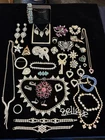 Huge Lot Vtg - Now Rhinestone Brooches Necklaces Costume Jewelry All Wearable