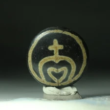 Tibetan Old Dzi Agate Bead "Aquarius" Amulet Pendant from Tibet 43219