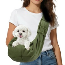Dog Sling Carrier for Small Pet Breathable Mesh with Buckle Dark Green
