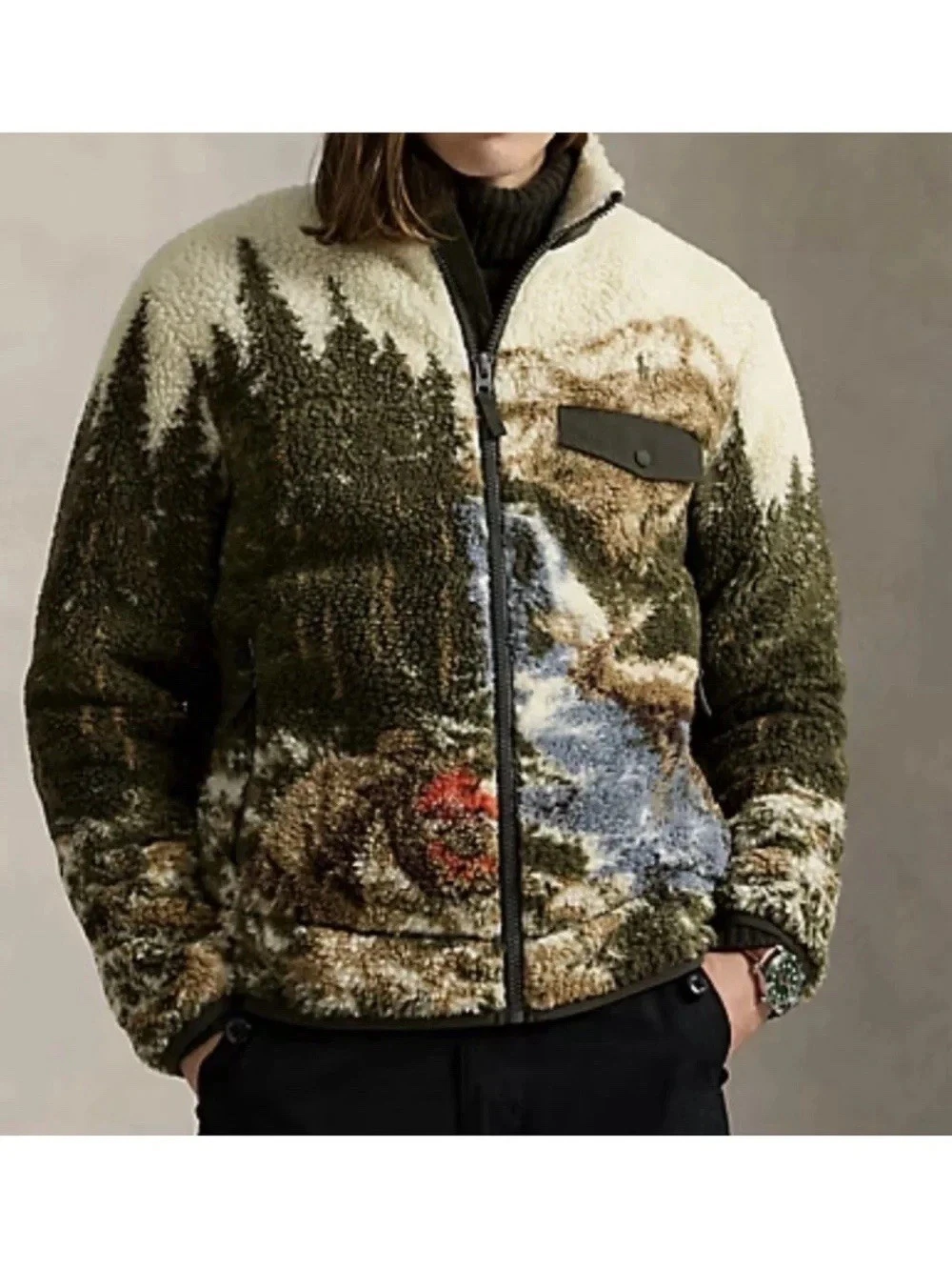 Polo Ralph Lauren High Pile Fleece Sportsman Country Scenic Wildlife Jacket XL image 2