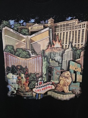 Vintage MGM Mirage Las Vegas Strip Sparkly Large Mens Black Graphic Logo Tshirt 
