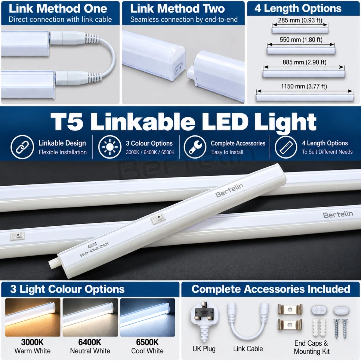 Tira LED vinculable para cocina debajo del gabinete tubo de luz 3 colores sensor PIR