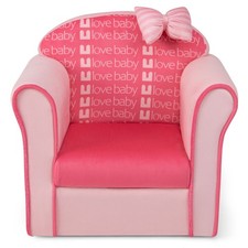 Kids Cute Pink Bow Sofa Children Couch Toddler Upholstered Armchair Solid Wood