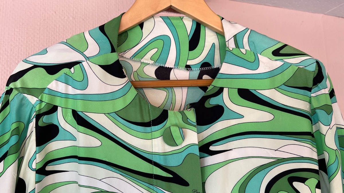 Emilio Pucci Parolari Dress Coat RARE green Geometric Vintage Sz