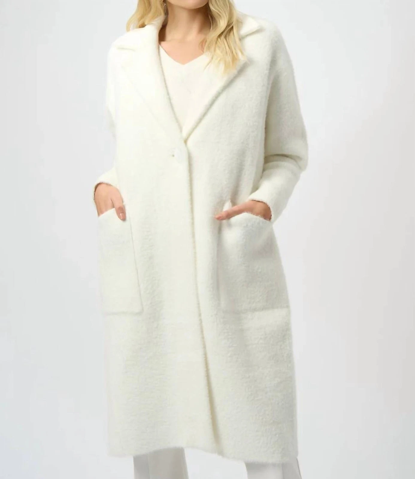 Joseph Ribkoff Notched Collar Long Sleeves Faux Fur Coat Size M