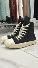 Rick Owens Black White Canvas High-Top Sneake...