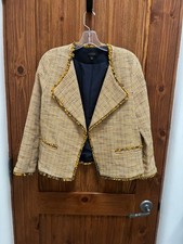 Ann Taylor Women s Jacket Blazer Size 10 Gold/navy/white Tweed Lined EUC