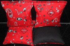 4 CORNHOLE BEAN BAGS made w GEORGIA BULLDOGS fabric NCAA Top Quality Toss Game