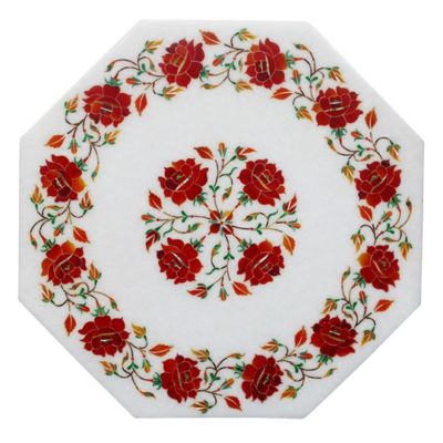 15'' Marble Table Top Inlay carnelian Pietra dura Floral work Home Decor