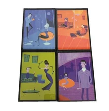 Set Of 4 Shag 5 X 7 Framed Cards MCM Living Room Themed Groovy Bongos Cat Tiki