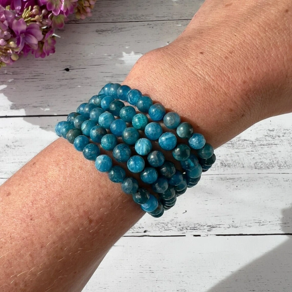Wholesale 5 Pcs Natural Apatite 6mm 6.5" Crystal Healing Stretch Bracelet - Image 4 of 4