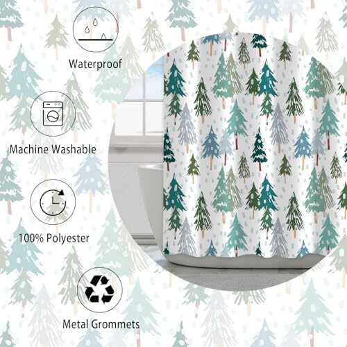 Christmas Tree Shower Curtain, Green Pine Tree 72"L x 72"W Christmas Pine Tree - Bild 4 von 7