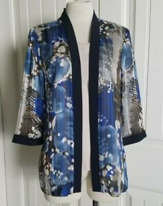 R&M Richards L beige blue multi color 3/4 sleeve women blouse w/ attached jacket | eBay
