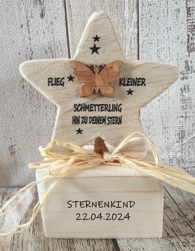Sternenkind Erinnerung Holzstern  Andenken Stern Trauer Baby Sternenkinder Holz - Bild 7 von 8