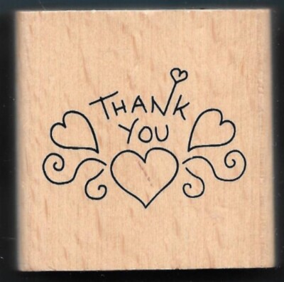 THANK YOU HEART SWIRL DESIGN Paisley word Anita's 2002 NEW wood RUBBER STAMP