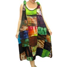 Women's Sleeveless Patchwork Knot Back Calf Length Cotton Dress Y0107