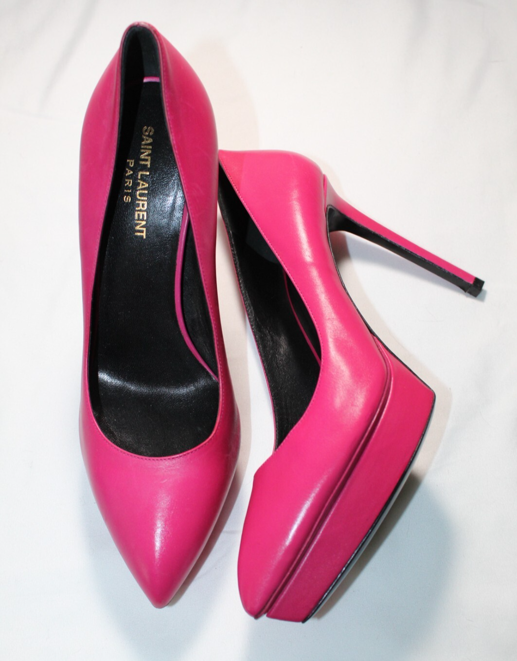 Saint Laurent Janis decolte con tacco plateau a punta in pelle rosa 40