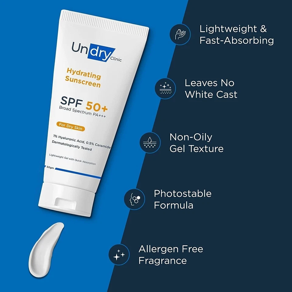 Protetor solar hidratante Undry para pele seca (50gm) leve, fotoestável - Imagem 4 de 4