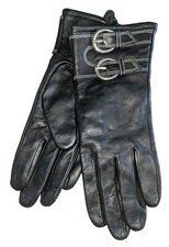 Women's Double Buckle Leather Gloves Black, Small, New.
