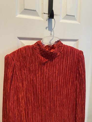 VINTAGE Dynasty Dress Pierre Labiche Red Paris Womens Pleated Chiffon Plisse - Picture 2 of 21