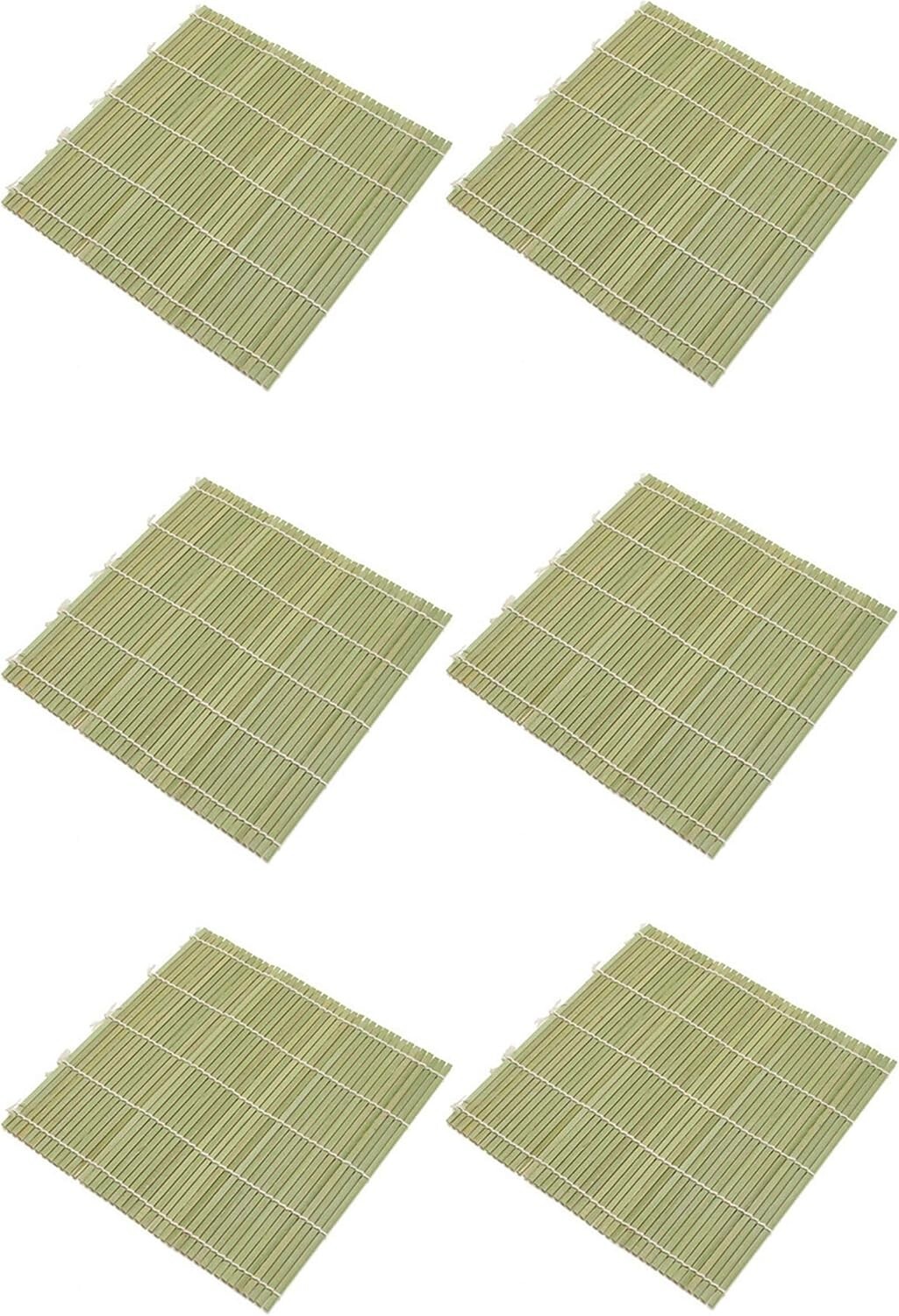 Paquete de 6 rodillos de sushi de bambú natural de 9,5 pulgadas cuadrados S-3155x6