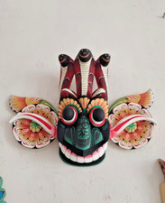 15 Inches Sri Lankan Handcrafted Traditional Wooden Devil Mask Wall Art Deco Tri