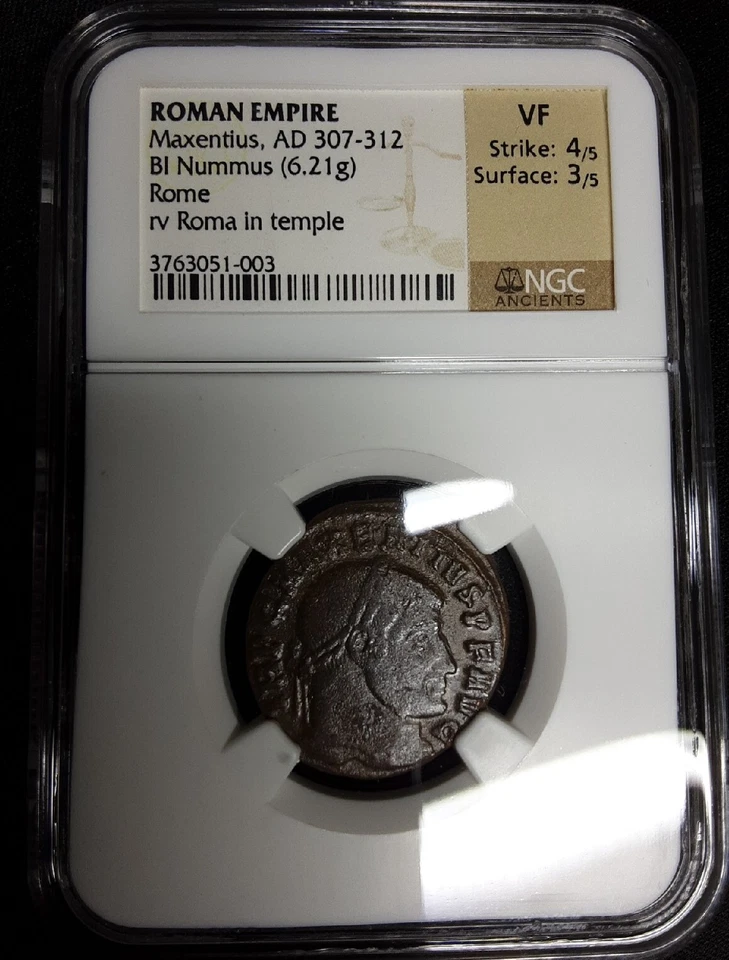 Imperio Romano Majencio AD 307-312 BI Nummus NGC VF Roma en Templo, Reverso Foto 4 de 4