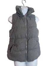 Women’s Quilted Puffer Vest Jacket XS Gray Full Zip Down Fleece Lined Old Navy