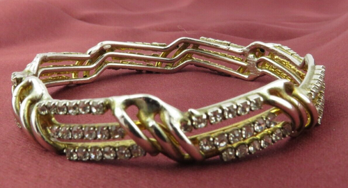 Vtg. Goldtone Prong Set Clear Rhinestone Bangle Bracelet Elegant Classic - Afbeelding 4 van 12