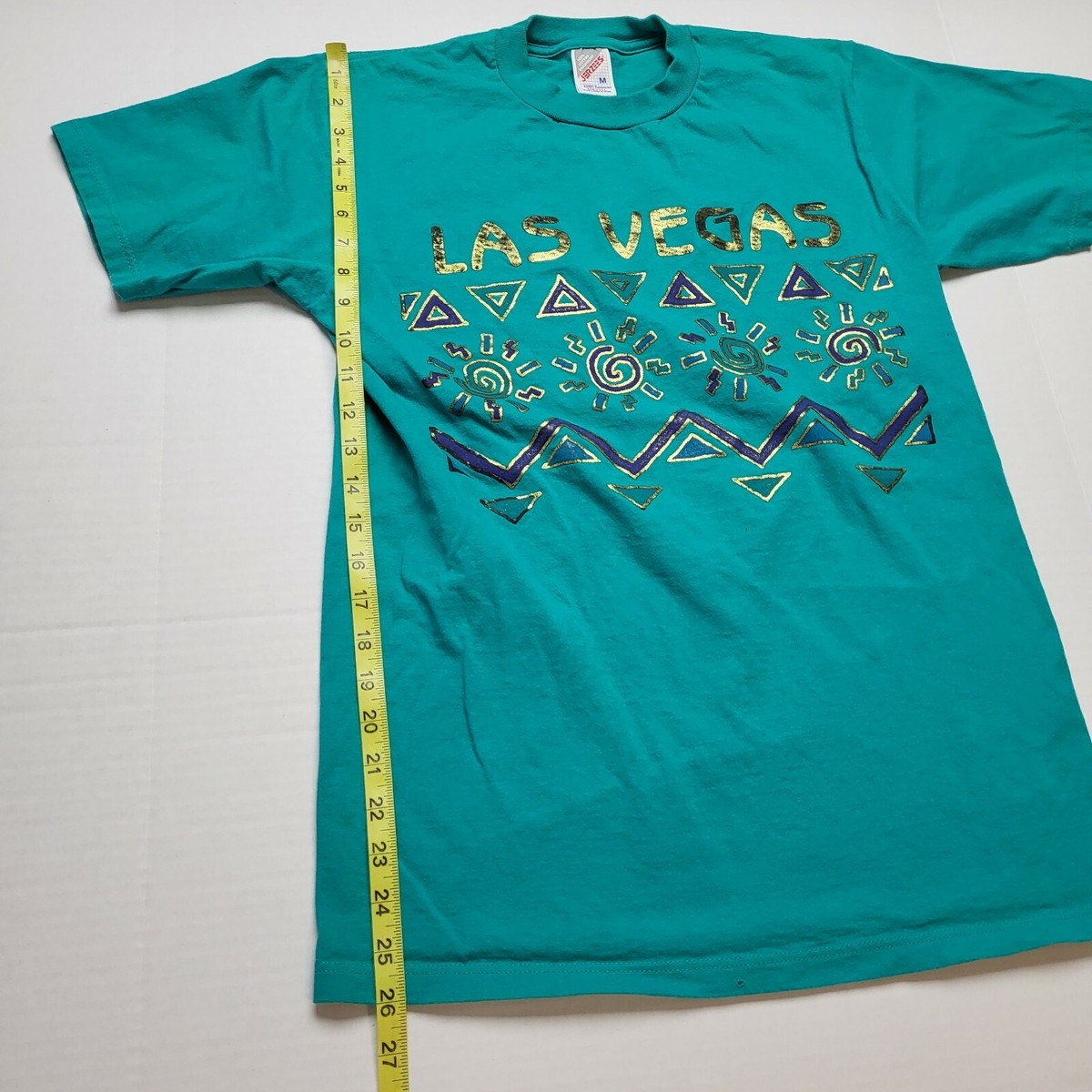 Vtg Las Vegas T-Shirt Mens M Jerzees Shiny Tribal Gold Green USA