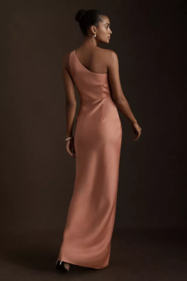 Anthropologie BHLDN Womens Dress Brown One Shoulder Maxi Evening Bridesmaid  12 | eBay