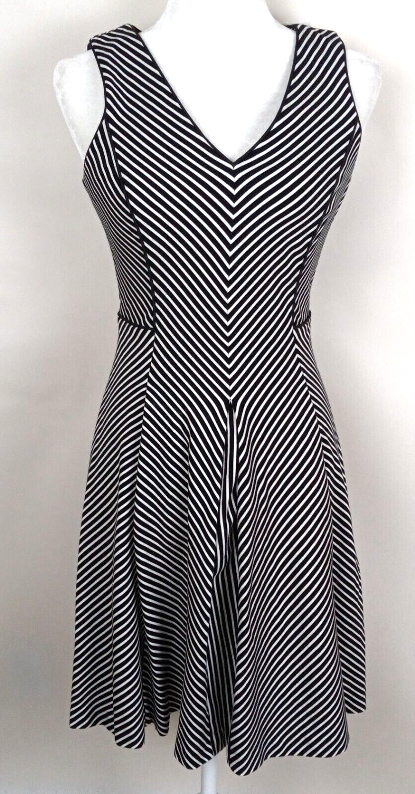 Banana Republic Fit Flare Sleeveless Dress Size 2 Black White Stripe Pinup
