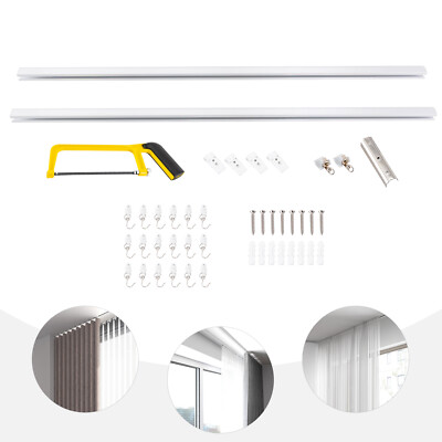 Ceiling Mounted Curtain Track Kit w/ Hooks 3ft-6ft Curtain Track for Space,White