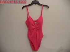 NWT - Lucky Brand Women's Pink Lace Up Open Back One Piece Swimsuit, Size L