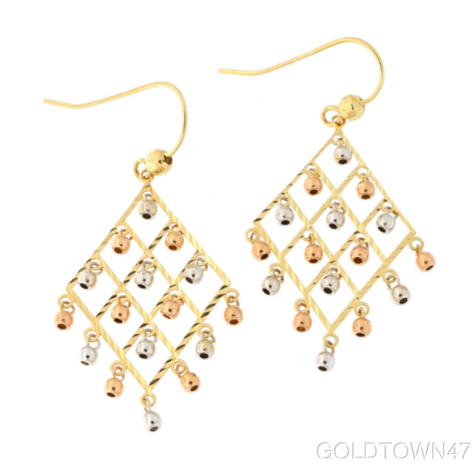 Pendiente colgante araña acabado rosa+amarillo+blanco oro 14kt con cierre de alambre euro Foto 2 de 2