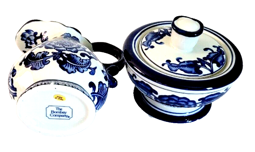 Ceramic Floral Blue and White Sugar & Cream Set The Bombay Company eBay