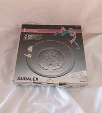 DURALEX NOEL CHRISTMAS TREE 4 PC 8" GLASS SALAD PLATES HOLIDAY DINNERWARE 