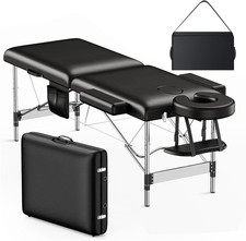 2-Fold Aluminum Adjustable Massage Table Portable 22.8" W Black Aluminum Frame