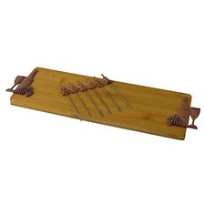 Image of (D) Bamboo Cheese Board, Wooden Board with Copper Picks 7-pc 'Wine'