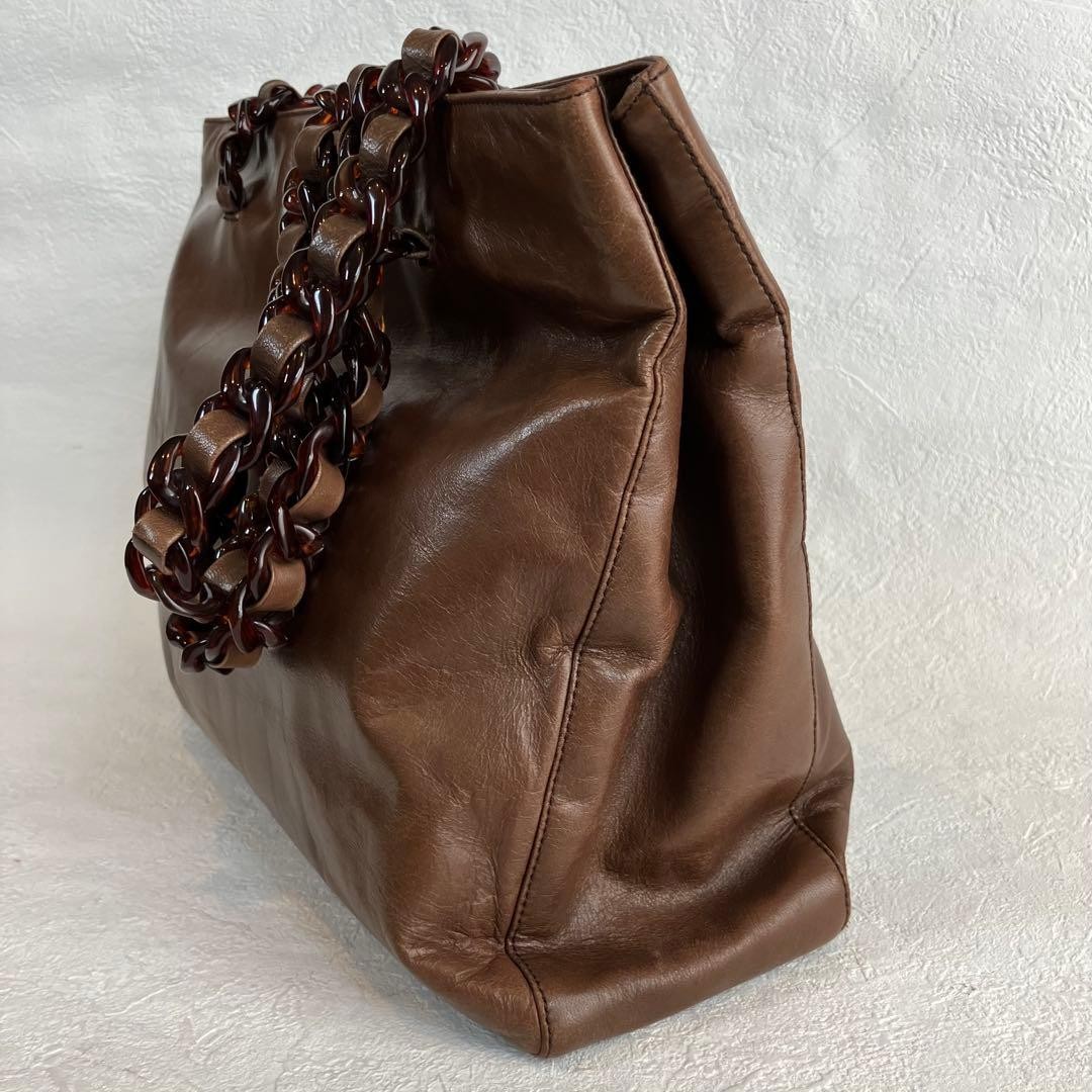 PRADA Logo Leather Tortoiseshell Chain Shoulder Bag Brown thumbnail 2