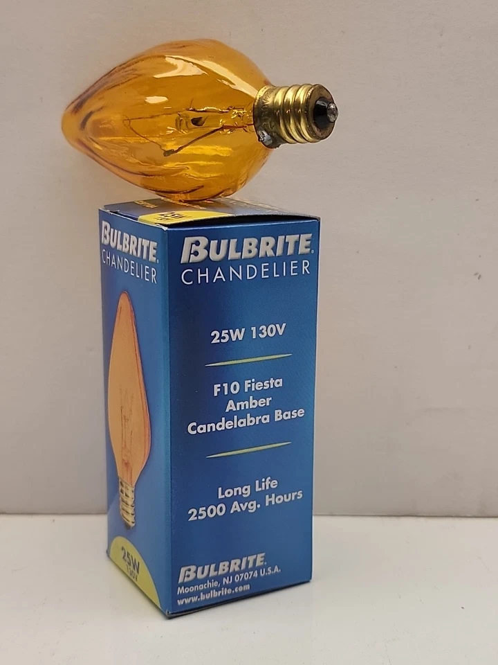 Bulbrite 25F10A 25W Fiesta Style Chandelier Bulb, Candelabra Base, Amber 👍 - Image 2 of 2