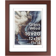 Frame Amo 16X20 Solid Wood Poster Frame Walnut Brown White Multi Mat For 11X14
