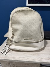 Michael Kors Medium Rhea Backpack Black/Gray Logo Zip Silver Hardware Pockets