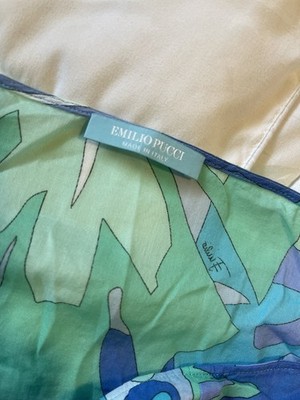 Emilio Pucci Blue/Green Abstract Sundress 8 V-Neck Tie Midi 3/4 Sleeve